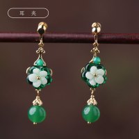 耳夹款_适合无耳洞佩戴 复古耳环女古风高级感耳坠森系气质耳饰冷淡风玛瑙装饰耳夹饰品长