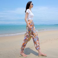 桔色 单口袋 S 建议80-100斤 灯笼裤花裤子夏季女空调裤薄款大码棉绸防蚊裤三亚度假穿搭沙滩裤
