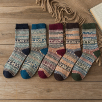 QJ009(叶落 ) 收藏关注送袜子收纳袋 日本原宿男士复古棉袜子秋冬复古民族风男袜中长筒短袜古着潮袜男