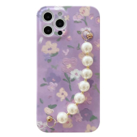 i7/i8/se2水贴小翠花+珍珠链条 ins韩风紫色花朵链条X/XS/XR女款se苹果iPhone13promax硅胶