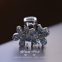 蓝色 韩国发饰马尾夹顶夹头饰合金属后脑勺中号发抓发卡头顶小发夹抓夹