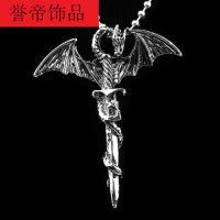 玫红色 龙回剑+戒指 吊坠链子个性男款长款饰品潮流时尚十字架项链学生男生日韩装饰。