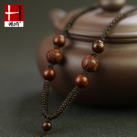 小叶紫檀手工四股辫 小叶紫檀顺纹老料莲花珠手工编织项链绳吊坠挂绳佛牌汉服挂件绳子