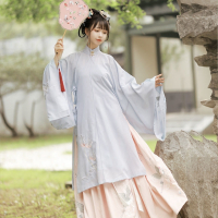 上篮下粉色一套-I39 XS 明制汉服醉墨霓裳女立领斜襟长衫刺绣袄裙春夏秋款中国风民族风