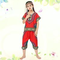 红色 100 cm 非洲鼓演出服装成人民族风泰国舞蹈儿童野人表演短袖套装手鼓傣族