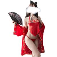 肚兜 均码:80-150斤 情趣内衣古代宫廷中国风肚兜三点式睡袍极度诱惑性感睡衣三件套装