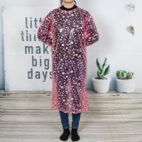 粉色白色大圆点 长度110cm PVC加厚男女反穿衣防水防油耐酸碱罩衣成人工作服水产围裙长袖