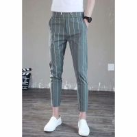 绿色条纹 S[亲不起球不褪色] 2021秋季休闲裤男女宽松直筒小西裤垂感韩版潮流百搭西装裤长裤