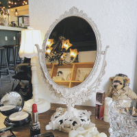 法式化妆镜-椭圆 ins风少女心欧式复古双面化妆镜桌面台式宿舍旋转公主镜梳妆镜子
