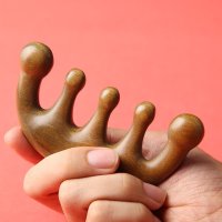 按摩梳[绿檀香木] 按摩梳子头皮檀木家用防脱发随身天然便携木头部通经络头疗大宽齿