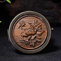 R14-[绿檀花开富贵折叠圆镜] 便携高级感小镜子沉香绿檀古风迷你随身携带折叠化妆镜随身镜小圆