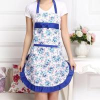 深红花款围裙 西点厨房亲肤女士普通花边炒菜家用围裙防油田园家里面包店。