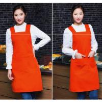 X款桔色围裙-6U0 大码成人女式奶茶m店加肥加大200斤家用罩衣围裙衣服反穿厨房宽松