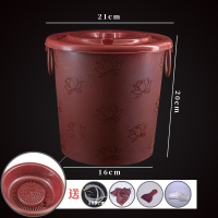 玫红色 圆 莲花茶水桶 送赠品 茶渣桶茶桶塑料废水桶功夫茶具配件茶台垃圾桶家用排水桶小茶水桶