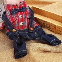 红色 XS 泰迪衣服春季四腿薄款雪纳瑞比熊小型犬狗狗四脚牛仔背带裤格子衫