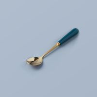 墨绿金-勺[单支] 北欧轻奢水果叉勺陶瓷收纳罐套装创意不锈钢水果叉家用月饼叉勺