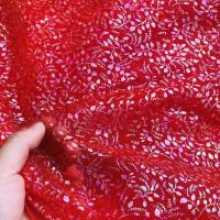 幻彩小叶子大红 半米(0.5米*1.5米) 高品质烫金网纱布料 硬纱服装设计裙纱舞台演出服装面料娃衣布料