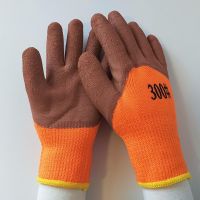 加绒毛圈发泡10双 L 加绒加厚胶皮劳保工作手套毛圈发泡防滑耐磨冬季冷库保暖防水浸胶