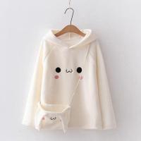 白色 XS 50-70斤 日系少女可爱长兔子耳朵仿羊羔绒连帽套头卫衣女秋冬学生上衣送包