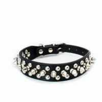 黑色 XXS颈围17-22cm 狗狗项圈斗牛犬铆钉项圈雪纳瑞脖圈边牧法斗脖套防咬狗圈狗链狗绳