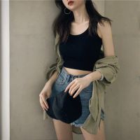 黑色[单件] S 80斤以下 港味短款内搭打底无袖吊带上衣女春夏黑色泫雅外穿紧身露脐小背心