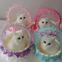 提篮颜色随机 提篮白色睁眼猫一只 仿真猫咪可爱猫咪会叫提篮小猫毛绒玩具公仔摆件送闺密女友小礼物