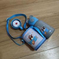 防皮杯套 灰绿500毫升 三盖 儿童保温杯吸管杯316不锈钢双盖背包防摔防漏幼儿园小学生水杯子