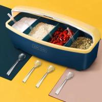 北欧蓝[长方形款]送4个勺子 调料罐收纳盒家用好物盐盒子厨房好物带盖糖盐调味品盒子家用带勺