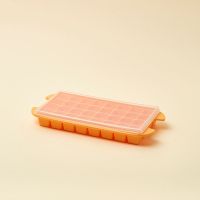 橙色-[硅胶底]单层32格+盖子 冰格家用冰箱冻冰块模具制冰盒大冰块盒硅胶储冰盒商用制冰神器