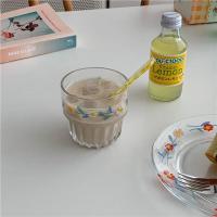 矮款玻璃杯 法式复古ins花环玻璃盘子小食盘咖啡杯子水杯学生可爱玻璃杯