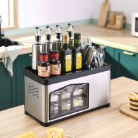 不锈钢（原色）+6勺子 不锈钢厨房调料收纳置物架收纳盒调味罐多功能调味品置物架调料盒