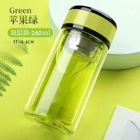 green嫩芽绿 963-lovely可爱260ml 玻璃杯子透明防摔防爆杯子女高颜值带盖耐高温双层玻璃茶杯简约风