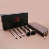 咖啡色羊毛 化妆刷套刷5支装咖啡色便携化妆套刷羊毛散粉刷眼影刷化妆工具