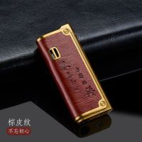 单机--不带气瓶 轻款斜面余生 高档防风打火机充气直冲复古男士金属皮质耐用个性点烟器送男友