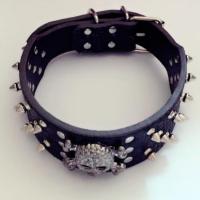 黑色 小号36-44调节范围 狗狗项圈斗牛犬铆钉项圈脖圈边牧法斗颈圈防咬狗狗子弹头骷髅头圈