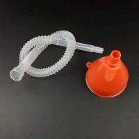 小红漏斗+57cm透明导管-1套 加机油长引导管塑料漏斗摩托车汽车汽油燃油液体工具加油家用漏斗