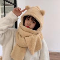 小熊耳朵卡其(薄款) 帽子女冬超大耳朵三件套可爱帽子围脖手套毛绒仿兔毛雷锋护耳帽