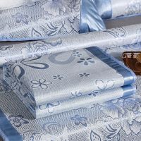 蓝色 0.9米宽-1.95米长(无枕套) 夏季儿童家用空调软席子学生宿舍单人凉席冰丝席三件套可水洗折叠