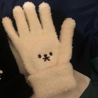 白色一双 日系少女手套冬季分指刺绣保暖半边绒可爱软绵绵卡通户外骑车学生