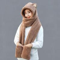 浅咖成人 冬季围巾帽子一体套装帽子带围巾手套女冬款百搭韩版可爱女学生