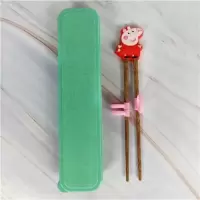 红猪 儿童训练筷男孩恐龙玩具塑料软胶宝宝筷子木无漆二段6岁学习卡通3