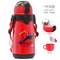 蜘蛛侠红色-大号480ml 迪士尼儿童保温带吸管杯小学生不锈钢水杯幼儿园宝宝防摔两用水壶