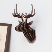 胡桃色 鹿头壁挂北欧客厅玄关招财壁饰实木麋鹿动物挂件创意墙面上装饰品