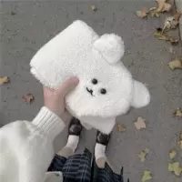 白色小狗围巾 软绵绵羊羔毛绒小兔子耳朵保暖围巾帽子一体冬季可爱少女心围巾