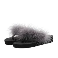 灰色3厘米后跟 33 2020羽毛厚底毛毛拖鞋女夏10厘米超高跟人字拖时尚外穿坡跟夹脚凉