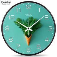 601黑框绿花 1036(约22cm)简约版 卡通挂表儿童房时钟北欧创意挂钟卧室静音客厅钟表家用挂墙石英钟