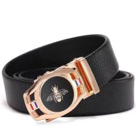 荔枝纹带身金色扣头 115CM 男士皮带真牛皮自动扣青年百搭腰带男款中年商务裤腰带休闲裤带