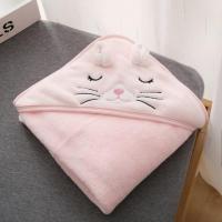80*80cm-耳朵猫粉色 儿童浴巾女童夏薄款可穿带帽沙滩巾吸水速干浴袍洗澡巾宝宝斗篷