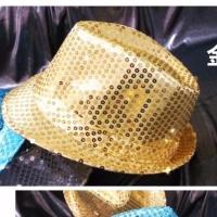 金色 舞台表演亮片礼帽跳舞闪闪发光爵士帽儿童款成人节目表演英伦帽