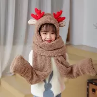 圣诞鹿角儿童款(帽子+围巾+手套) 冬季帽子围巾手套一体王琳凯同款熊猫围巾卡通保暖加厚围脖潮